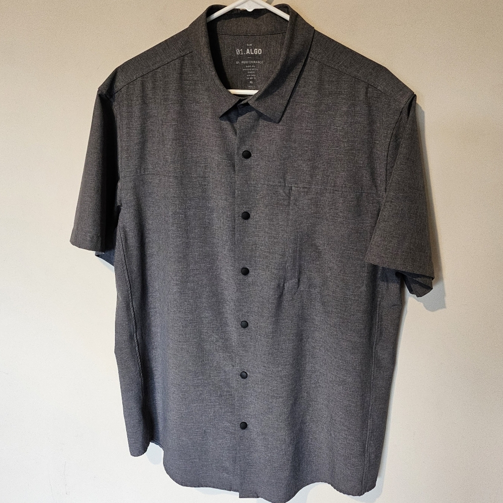Algo Performance Stretch Snap Button Shirt - Grey - Size XL Slim Fit
